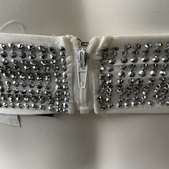 Banjul Rhinestone Embellished Swim Top White Zip Back  L - Picture 7 of 12